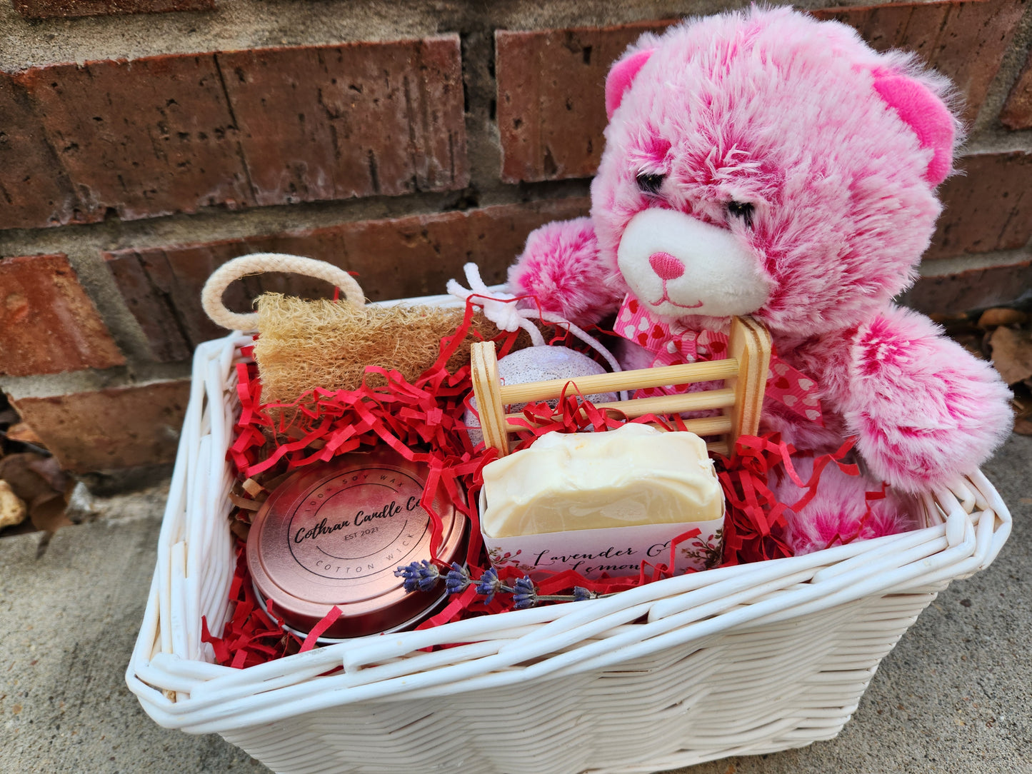 Spa Gift Basket with Pink Heart Bear